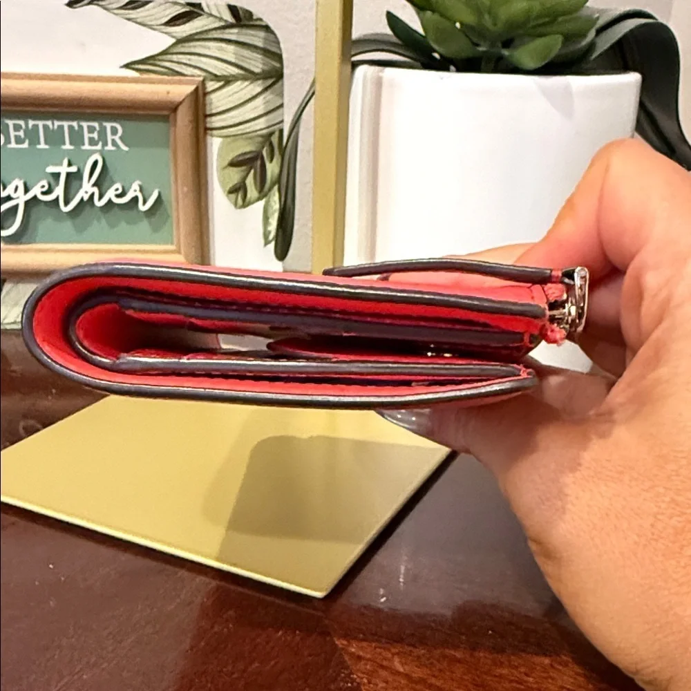Kate Spade Vibrant Red Wallet Pink square card coin purse designer bifold